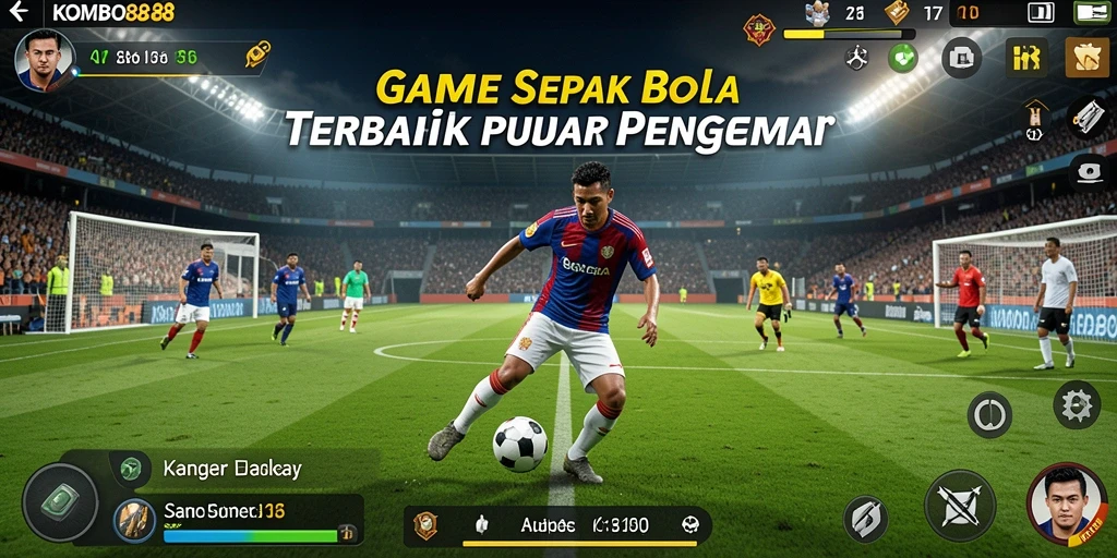Screenshot gameplay KOMBO88 menampilkan duel seru antar tim sepak bola.