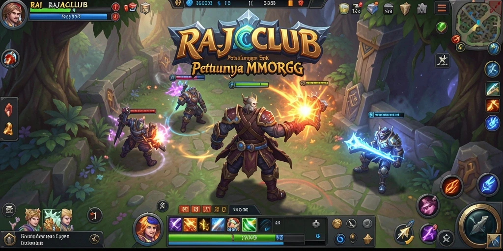 Screenshot gameplay <strong>RAJACLUB</strong> menampilkan pertempuran seru antar pemain di dunia fantasi.